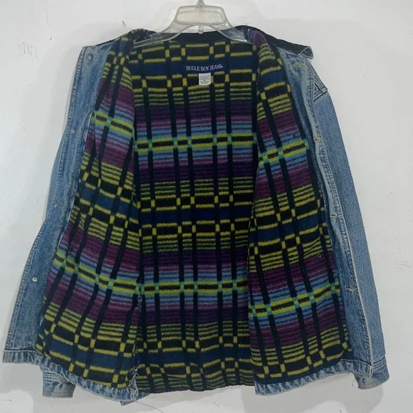 Vintage Bugle Boy Denim Barn Jacket Fleece Lined Corduroy Collar Size M - Picture 4 of 12